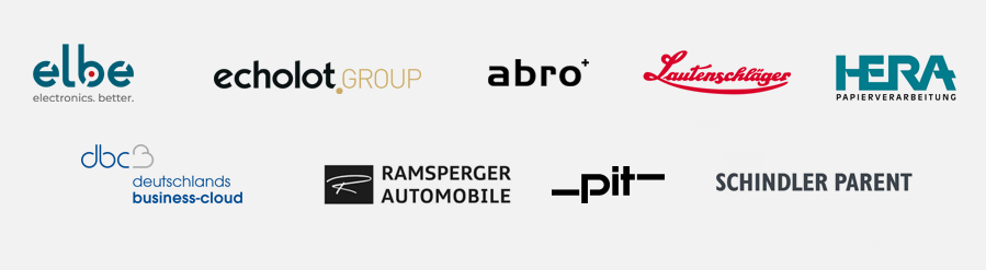 Intra2net Referenzen: abro GmbH & Co KG, echolot Werbeagentur GmbH, Elbe Electronic GmbH, HERA Papierverarbeitung GmbH & Co KG, Lautenschläger GmbH & Co. KG, pit-cup GmbH, Ramsperger Automobile GmbH & Co KG, Rhein Main Rohstoffe GmbH, Schindler Parent GmbH